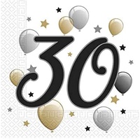 Procos 88866 - Servietten Happy Birthday, Milestone 30, 33x33cm, 20 Stück, Ballonmotiv, 30er Geburtstag, Papierservietten mit Motiv, Tischdekoration, Mundtuch, Geburtstag, Luftballons, Ballons