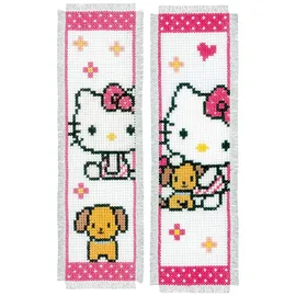 Vervaco Lesezeichen Hello Kitty mit Hund 2er Set Kreuzstickpackung zum Auszählen, weiß, 6 x 20 cm