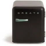 CREATE / RETRO FRIDGE 50 SAGE/Kühlschrank in Schwarz, Griff Salbeigrün / 85W, Minibar, eine Regalfläche, Retro-Design, 50cm, zwei Ablagen, 48L Fassungsvermögen, energiesparend, 50x44x49,8cm