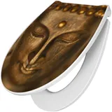 Banjado Premium Toilettendeckel Mit Absenkautomatik WC-Sitz Soft Close Hygienischer Klodeckel Duroplast Mit Motiv Buddha Gold