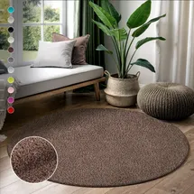 Sanat "LOCA", braun Dunkelbraun H:30mm Ø:80cm, Kunstfaser, Teppiche, Wohnzimmer, Langflor, Shaggy, Schlafzimmer