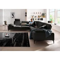 Ecksofa W.SCHILLIG "valentinoo, Designsofa, elegant und bequem, L-Form", schwarz (schwarz z59), B:318cm H:83cm T:298cm, Longlife Xtra-Leder Z59: Glattleder mit modischer Prägung. Hautstärke 0, 9 - 1, 1 mm, Sofas, mit Sitztiefenverstellung, Breite 318 cm