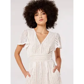 Apricot Jumpsuit mit Lochstickerei und rückseitigem Reißverschluss, Offwhite, XL