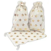 Frau WUNDERVoll® 12 Geschenksäckchen weiß, goldene Sterne 20 x