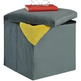 Relaxdays Sitzhocker, Sitzwürfel mit Stauraum, HxBxT: 38 x 38 x 38 cm, faltbar, Polsterhocker aus MDF & Samt, dunkelgrau