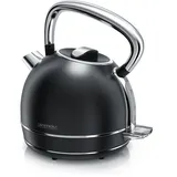 Arendo Wasserkocher mit Temperatureinstellung, 1,7 l, 2200 W, Edelstahl Retro Style Vintage, Überhitzung & Trockenkochschutz, schwarz