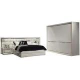 JVmoebel Schlafzimmer-Set Schlafzimmer Möbel Bett Nachttische Weiß Gold Betten Komplett 4tlg, (4-St., 1x Bett + 2x Nachttisch + 1x Kleiderschrank), Made in Europa weiß