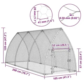 vidaXL Hühnerkäfig Silbern 300x105x120 cm Verzinkter Stahl
