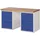 tecwerk Werkbank Holz/Stahl B1500xT700xH840mm Lichtgrau/Blau 12 Schubladen