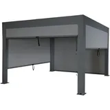 Mendler Pergola HWC-L46 mit Seitenwand, Gartenpavillon Lamellen-Pavillon Rollo, 10cm-Alu-Gestell, sturmfest 3x4m ~ anthrazit