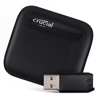 Crucial X6 1TB Tragbare SSD mit USB-A-Adapter - Bis zu 800MB/s - PC und Mac, USB 3.2 Externes Solid-State-Laufwerk - CT1000X6SSD9