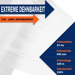 KK Verpackungen 3 Rollen Stretchfolie Palettenfolie Wickelfolie 23my 400mm Transparent
