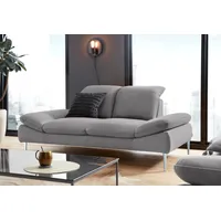 2-Sitzer W.SCHILLIG "enjoy&MORE", grau (dolphin r66), B:202cm H:87cm T:110cm, Chenille-Flachgewebe R66 (85% Polyester, 15% Nylon);Longlife Xtra-Leder Z59: Glattleder mit modischer Prägung. Hautstärke 0, 9 - 1, 1 mm;Stoff S37 (100% Polyester), Sofas, mit Sitztiefenverstellung, Füße Chrom glänzend, Breite 202 cm