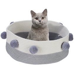 relaxdays Katzenliege Katzenbett aus Baumwolle grau|weiß