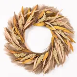 Alishomtll Herbstkranz Deko für Haustür Wand Tisch Fenster Party Garten, 60 cm Orange Herbst Blätter Künstliche Pflanzenkranz, Türkränze für Herbst Halloween Thanksgiving Holiday Dekoration (Orange)
