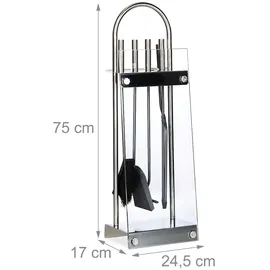 Relaxdays Kaminbesteck Edelstahl 5-teilig 0,75 m Silber