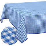 ANRO Tischdecke aus Stoff Textil abwaschbar Tischwäsche Tischtuch Baumwolle Polyester Vichy Blue Rund 140cm In-/Outdoor Tischdecke