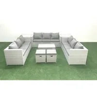 Gartenmöbel Im Freien Polyrattan 11-sitzer Garten Sofa Couchtisch Set Mit 2 Kleinen Hockern 2 Beistelltischen Hellgrau Gemischt - Fimous