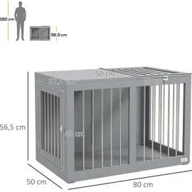 PawHut Hundekäfig für Zuhause Hundehütte für mittelgroße Hunde mit Türen Grau 80 x 50 x 56,5 cm