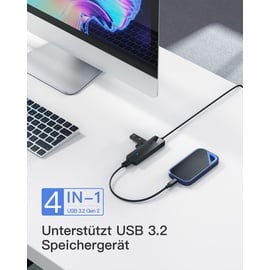 Inateck USB Hub mit 100 cm Kabel, 4 USB-A-Anschlüssen, USB 3.2 Gen 2 Geschwindigkeit