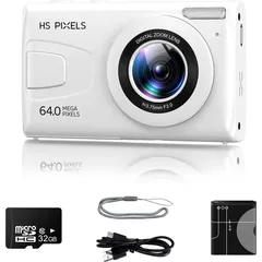 Digitalkamera - 4K Ultra HD Video, 64 MP Foto, 18x Zoom, Vollformat-Digitalkamera (LCD Display ideal als Geschenk für Kinder 6-18) - Weiß