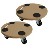 Proregal Transportroller mit 4 Rollen | Rund | HxBxT 11x30x30 cm | Traglast 100kg | MDF Holzplatte | Braun | 2 Stück | Möbelroller Rollbrett