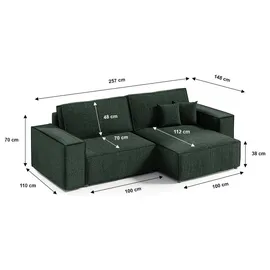 petits-meubles Eckcouch Cord 3-Sitzer Tannengrün