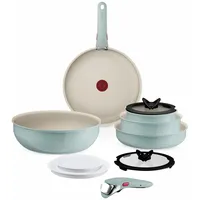 Tefal Ingenio Serenity Kochgeschirr-Set 11-teilig – stapelbar und platzsparendes Set aus Aluminium, Mineralia Antihaftversiegelung, abnehmbarer Griff, für alle Herdarten inkl. Induktion, Eucalyptus
