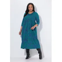 Ulla Popken Damen große Größen Übergrößen Plus Size Maxikleid, Animal, A-Linie, V-Ausschnitt, 3/4-Arm azurblau 58+ 847072746-58+ - 58-60