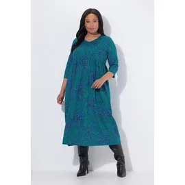 Ulla Popken Damen große Größen Übergrößen Plus Size Maxikleid, Animal, A-Linie, V-Ausschnitt, 3/4-Arm azurblau 58+ 847072746-58+ - 58-60