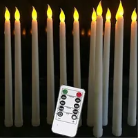 [ca] Set Mit 10 Batteriebetriebenen Led-kegelkerzen Mit Fernbedienung, Elfenbeinfarbene Tafelkerzen Mit Glatter Wachsoberfläche, Warmweiße Led-lampen