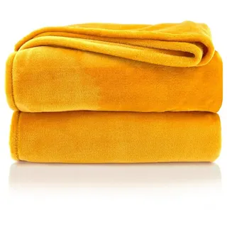 heimtexland Kuscheldecke flauschig Flanell Wohndecke warm Oekotex Tagesdecke Überwurf Sofadecke fusselfrei Fleecedecke Super Soft Decke 130x170 cm Typ380 Safran gelb