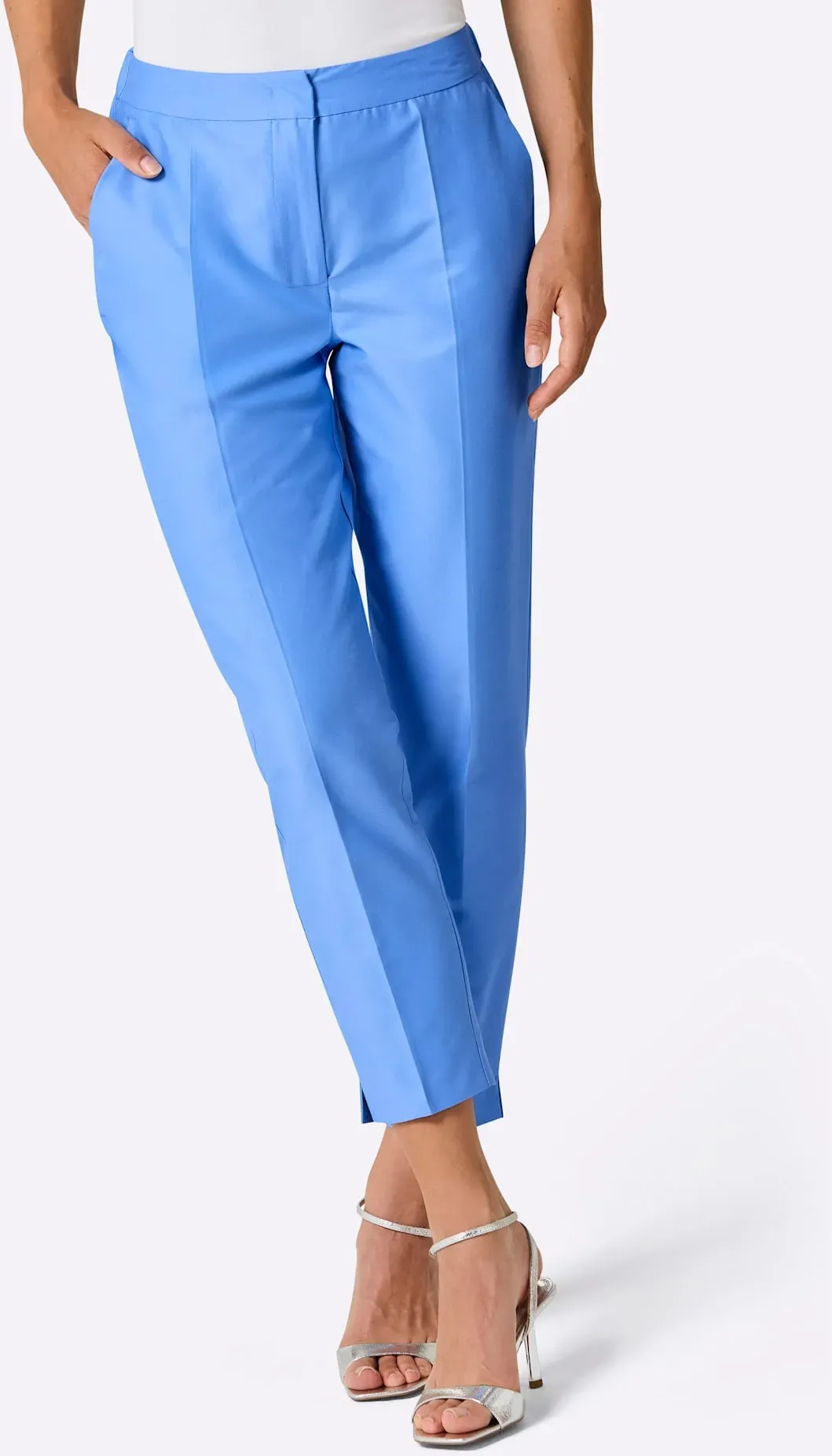 Bügelfaltenhose CREATION L PREMIUM, Damen, Gr. 18, Kurzgrößen, blau (himmelblau), 80% Baumwolle, 20% Seide, unifarben, Hosen