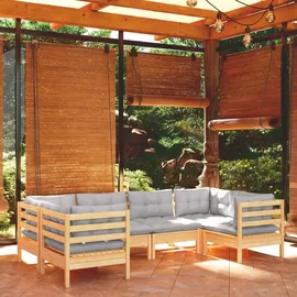 vidaXL Garten-Lounge-Set 6-tlg. grau Kiefernholz