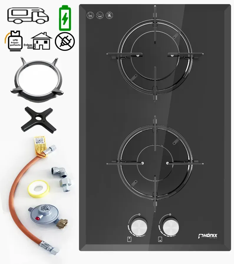 Phönix Domino-WGL Wohnmobil Gaskochfeld Boot Gaskocher 2 flammig + Set