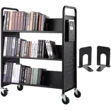 Vevor Bibliothekswagen 1000 x 510 x 1250 mm Abräumwagen 3 Regale Bücherwagen Kohlenstoffstahl + kaltgewalzte Stahlplatte Servierwagen 150 kg Gewichtskapazität (50 kg pro Regal) inkl. 2 Buchstützen