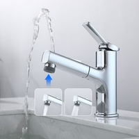 Waschtischarmatur Badezimmer mit 2 Wasserstrahlarten Brause ausziehbar, Einhebelmischer Armatur Wasserhahn Bad für Waschbecken, Modern verchromt