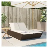 vidaXL Doppel-Sonnenliege mit Auflagen Braun Poly Rattan