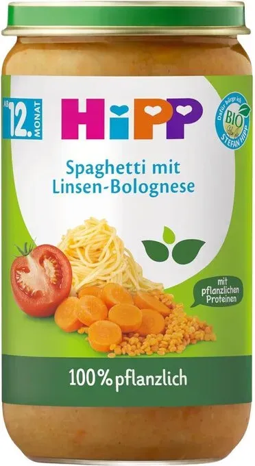 HiPP Bio Spaghetti mit Linsen-Bolognese, ab dem 12. Monat, 250g 6er Pack (6x250g)