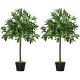 Outsunny 2er-set Künstlicher Lorbeerbaum, 90 cm, Kunstpflanzen im Zementtopf, Zimmerpflanze, künstliche Pflanzen für Indoor, Outdoor, Dekopflanzen, Grün