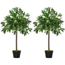 Outsunny 2er-set Künstlicher Lorbeerbaum, 90 cm, Kunstpflanzen im Zementtopf, Zimmerpflanze, künstliche Pflanzen für Indoor, Outdoor, Dekopflanzen, Grün