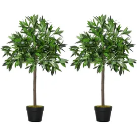 Outsunny 2er-set Künstlicher Lorbeerbaum, 90 cm, Kunstpflanzen im Zementtopf, Zimmerpflanze, künstliche Pflanzen für Indoor, Outdoor, Dekopflanzen, Grün