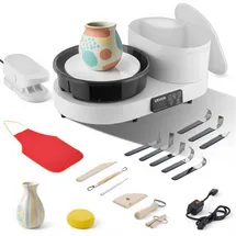 Vevor Töpferscheibe Elektrisch 450 W, Töpferdrehmaschine 28 cm Drehteller, Töpfermaschine mit Fußpedal & 30–300 U/min Einstellbarer Drehzahl & Werkzeugbox, Ideal für Anfänger DIY-Tonkunst, Weiß