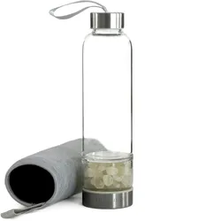 Intirilife Trinkflasche Wasserflasche mit Heilsteinen mit grauer Tasche - Citrin - 400 ml Füllmenge