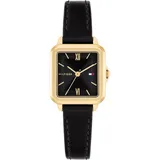 Tommy Hilfiger Uhr mit DREI-Zeiger-Quarzwerkfür Damen mit Schwarzes Lederarmband - 1782835