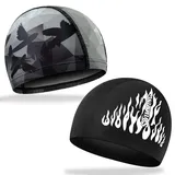COYUN 2 pcs Elastische Badekappen für Erwachsene, Unisex Badehaube, Klassische Stoff-Badekappe, Weiche Badehaube, Bademütze, Ohrenschutz Schwimmhaube, Flexible Kappe Badehut, Weich Und Angenehm Tragen