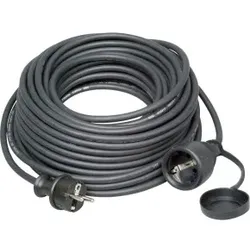 Kopp 147325044 Gummi-Verlängerung, Schutzkontakt-Gummi-Stecker und Schutzkontakt-Gummi-Kupplung mit 25m Gummi-Leitung, Farbe: schwarz