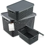 Kadax Aufbewahrungskorb mit Deckel 3er Set 4,5L, 12L, 18L  grau