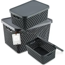 Kadax Aufbewahrungskorb mit Deckel 3er Set 4,5L, 12L, 18L  grau
