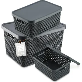 Kadax Aufbewahrungskorb mit Deckel 3er Set 4,5L, 12L, 18L  grau